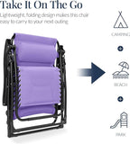 Best Choice Products Oversized Padded Zero Gravity Chair, Folding Outdoor Patio Recliner, XL Anti Gravity Lounger for Backyard w/Headrest, Cup Holder, Side Tray, Polyester Mesh - Violet - Image 5