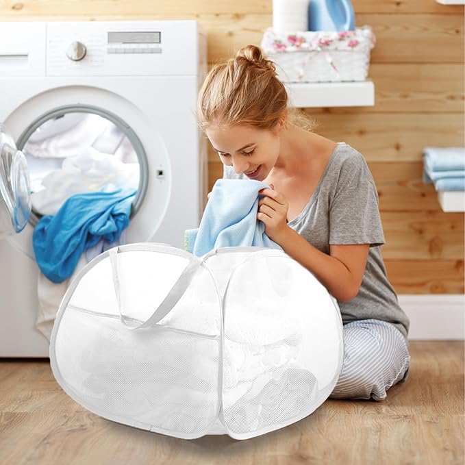 Collapsible Laundry Basket, 90L Large Foldable Mesh Pop Up Hamper - Image 2