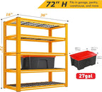 REIBII Garage Shelving Load 3200LBS, 5-Tier Storage Shelves, Adjustable Heavy Duty Metal Shelving Unit for Pantry, Basement, Warehouse, 72" H x 36" W x 16" D - Image 2