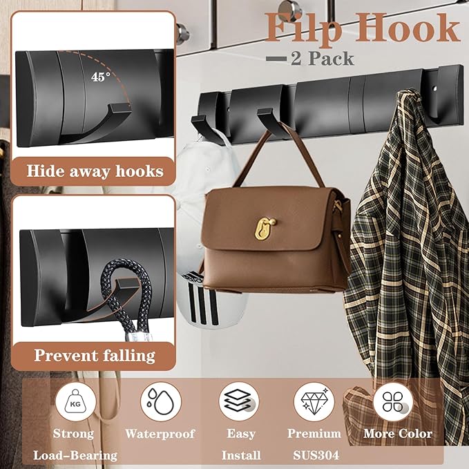 Folding Coat Hooks, Wall Mounted Coat Rack - Image 3