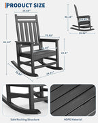 GarveeLife Poly Lumber Rocking Chair Outdoor Set of 4 - HDPE High Back Porch Rocker Chairs for Adults - All Weather Resistant Furniture for Patio - Black - Image 2
