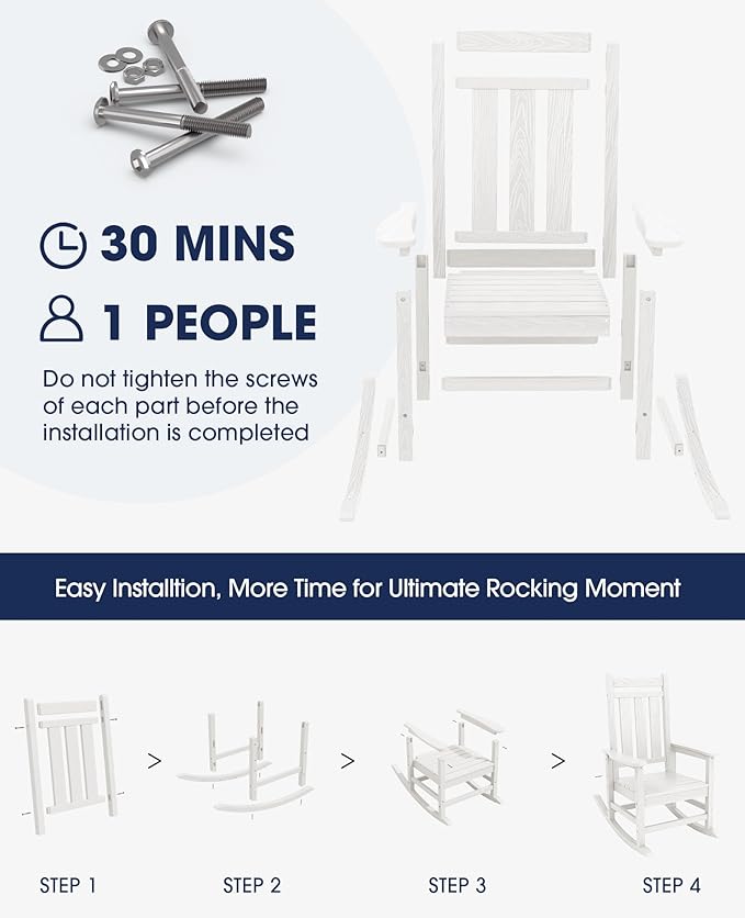 KINGYES Oversized Outdoor Rocking Chair Set of 2, All-Weather Patio Rocking Chairs for Porch, HDPE Outdoor Patio Rockers with High Back & Wide Seat for Garden, Lawn, White - Image 6