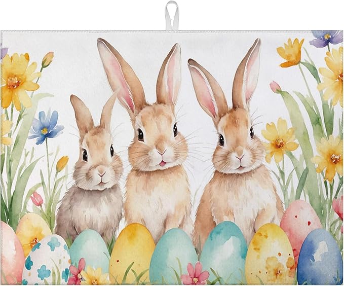 Eggs Rabbits Dish Drying Mat for Kitchen Counter Microfiber Absorbent Dish by VisittheDuibelproduct
