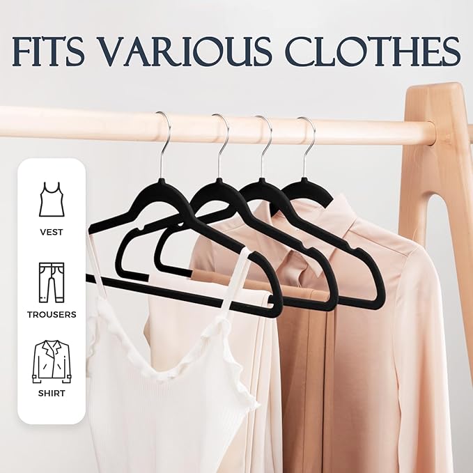 HOUSE DAY Black Velvet Hangers 360 Pack, Premium Non-Slip Felt Clothes Hangers - Image 3