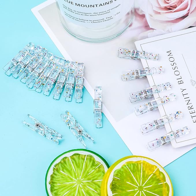 Aylifu 100pcs Transparent Plastic Clothespins Clips Glittering Photo Paper - Image 5