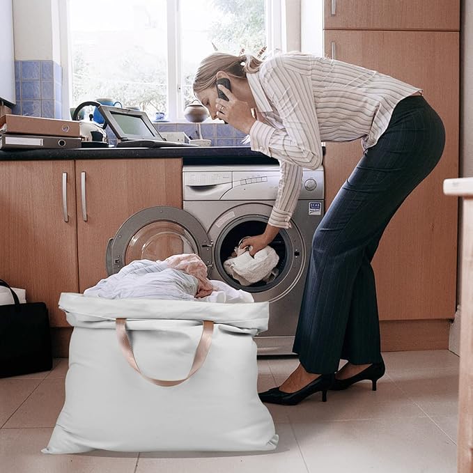 Cotton Canvas Laundry Bag with Handles & Drawstring Straps, Heavy Duty Extra - Image 6