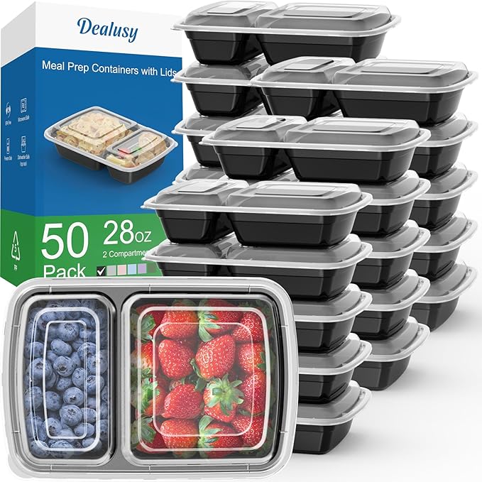 50 Pack 28 oz Meal Prep Containers Reusable by Dealusy