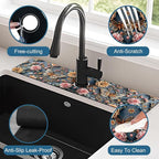 Gold Butterfly Kitchen Sink Splash Guard Faucet Mat Pink Floral Super Absorbent - Image 4