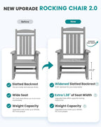 SERWALL HDPE Outdoor Rocking Chair Set of 2, Oversized Patio Rocking Chairs, All-Weather Porch Rockers for Adults, Light Gray - Image 4