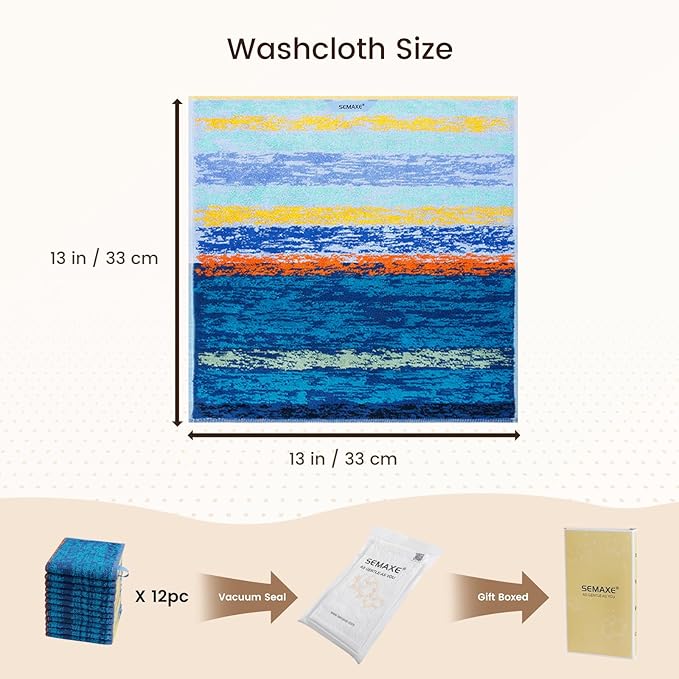SEMAXE 100% Cotton Washcloths 12-Pack, 13 × 13 Inch Soft Luxury Face Towels – - Image 2