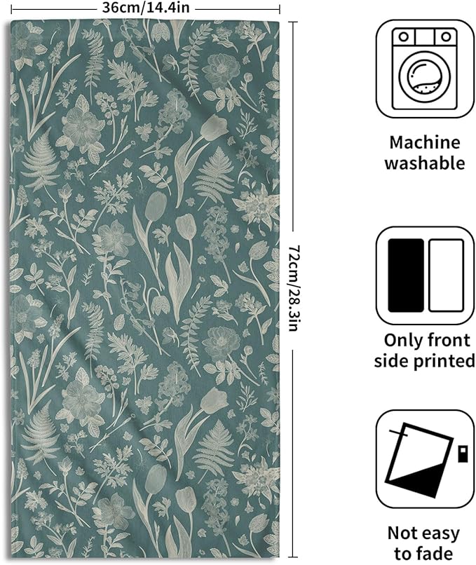 Aqua Spring Floral Hand Towels for Bathroom Set of 2 Flower Leaves Vintage - Image 2