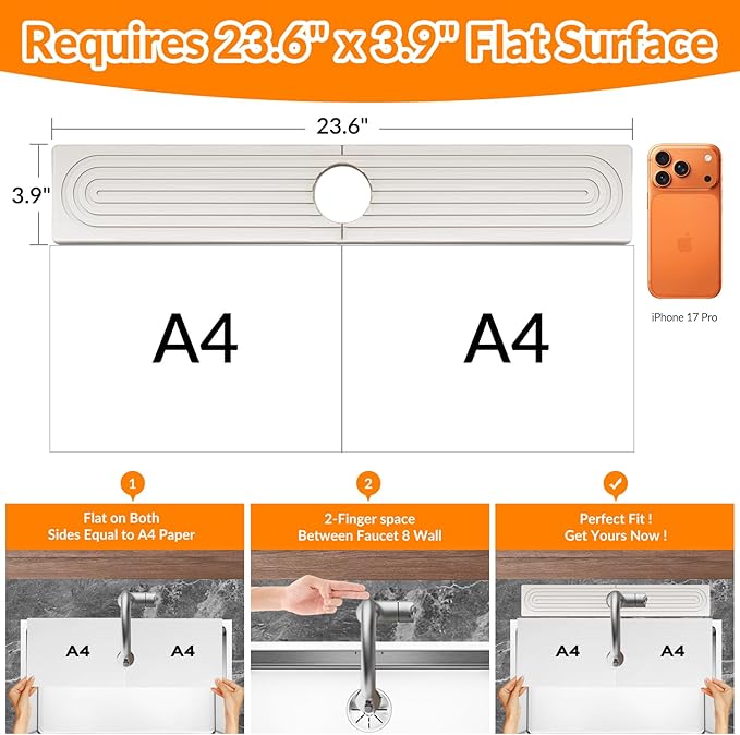 23.6 Inch Stone Faucet Mat for Kitchen Sink Splash Guard, Diatomite Sink - Image 2