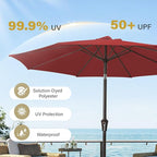 MEWAY 9ft Patio Umbrella Outdoor Table Umbrellas with Push Button Tilt and Crank, Market Umbrella 8 Sturdy Ribs for Deck, Garden, Pool and Backyard, Red - Image 5