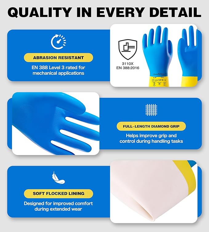 Neoprene and Rubber Blend Heavy-Duty Chemical Gloves, Protective industrial - Image 5