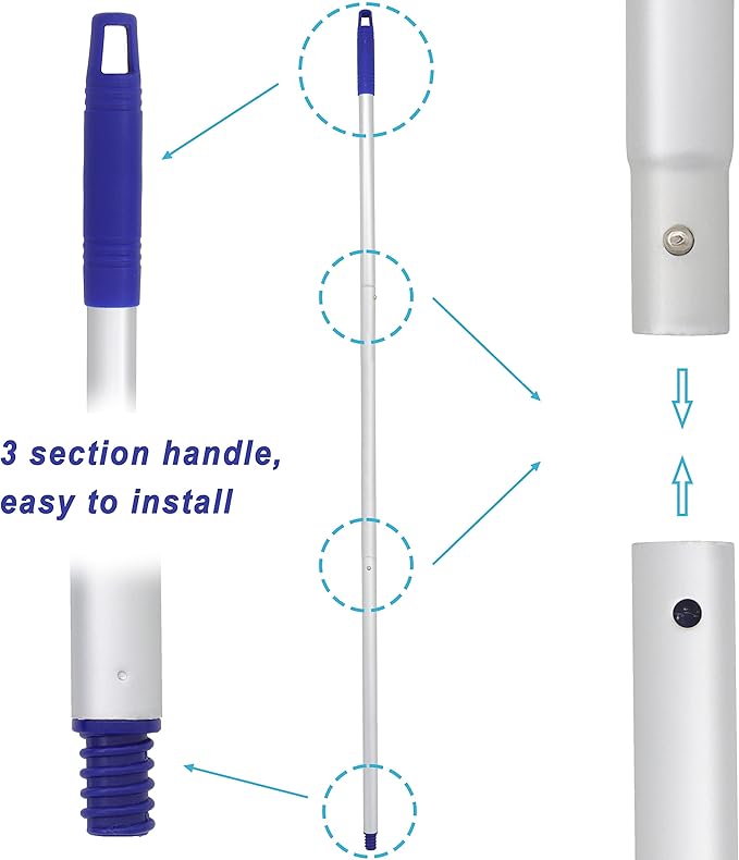 Mop, One Pole with Two Blue Microfiber Cloth Heads - Image 6