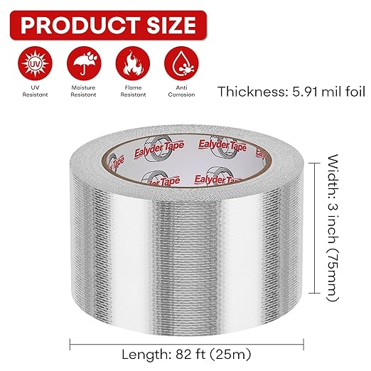 3in x 82ft Adhesive Aluminum Foil Heat Shield Tape, Fiberglass Thermal - Image 2