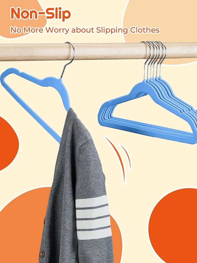 HOUSE DAY 14 Inch Kids Velvet Hangers 50 Pack, Durable Big Kids Hanger - Image 3