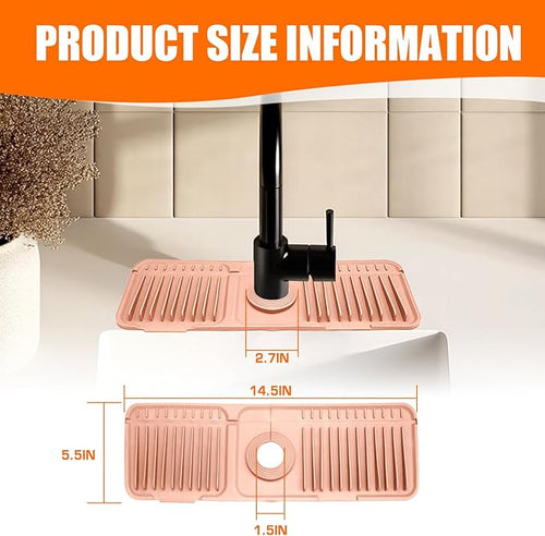 14.5" Pink Silicone Faucet Mat for Kitchen Sink – Button Style Faucet Drip - Image 2