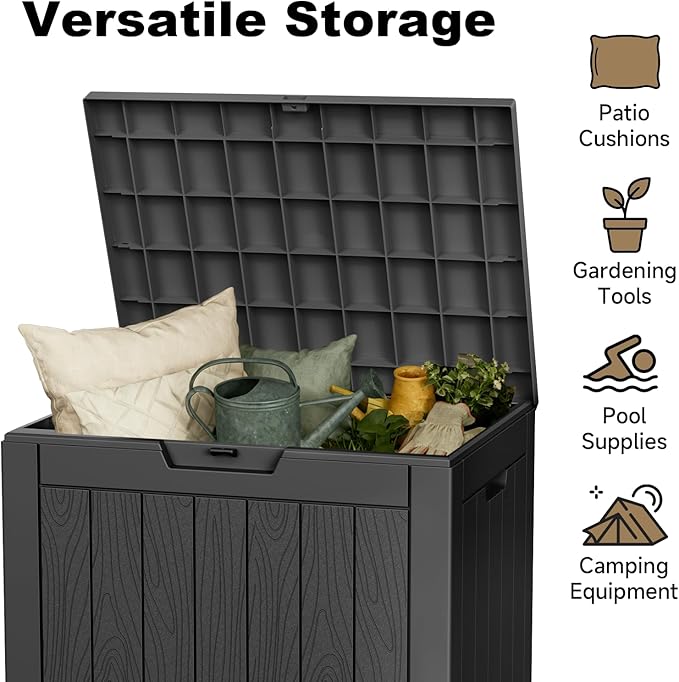 30 Gallon Outdoor Deck Box, Lockable Waterproof Outdoor Storage Boxes For Garden Tools,Indoor Cushions,Accessories Outside Storage Resin Weatherproof Container(Black) - Image 6