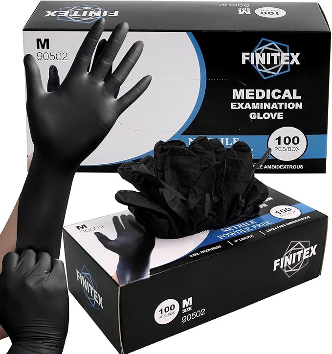 FINITEX Black Nitrile Disposable Medical Exam Gloves by FINITEX
