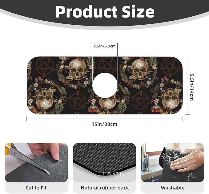 Wiccan Wicca Skull Mushroom Mushrooms Witchcraft Kitchen Sink Splash Guard - Image 2