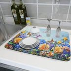 Spring Blue Yellow Hydrangeas Flowers Dish Drying Mat - Image 6