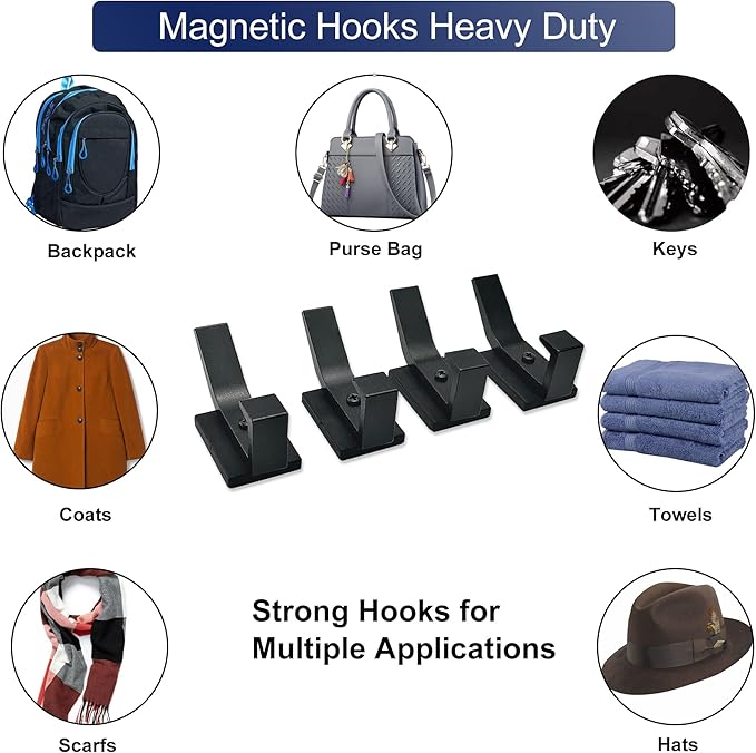 TSUYA Strong Magnetic Double Hooks, 4 Pack Heavy Duty Magnetic Coat Hooks - Image 6