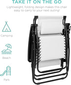 Best Choice Products Folding Zero Gravity Outdoor Recliner Patio Lounge Chair w/Adjustable Canopy Shade, Headrest, Side Accessory Tray, Textilene Mesh - Snow/Black - Image 7