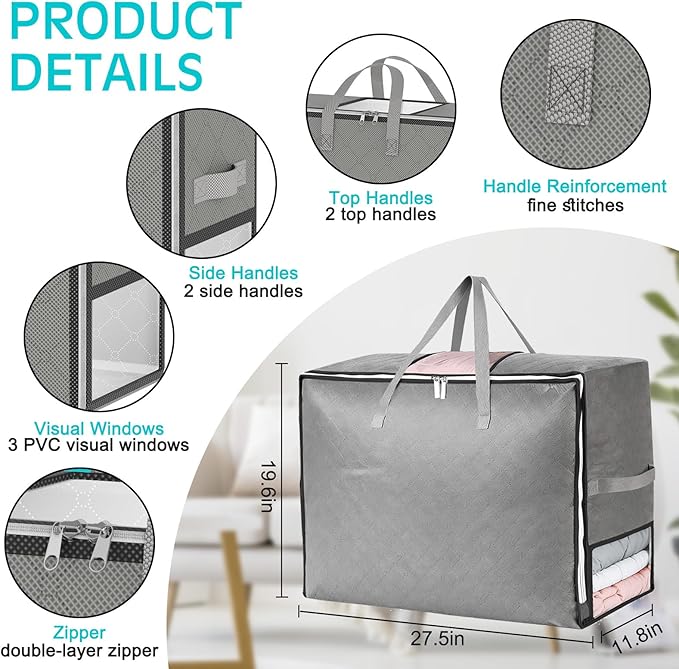 8Pack 105L Extra Large Blanket Comforter Storage Bags, Foldable Storage Bags - Image 3