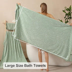 Oliven 8 Pcs Green Cabana Stripe Large Bath Towel Set Oversized Bath Sheet-2 - Image 4