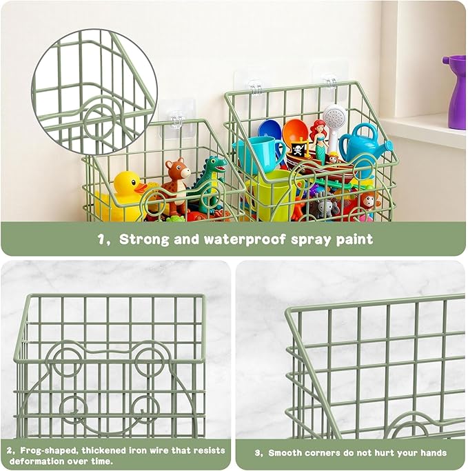 2 PackBath Toy Organizer, Wall Mounted Shower Storage Basket - Image 5
