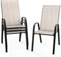 VINGLI Patio Chairs Set of 4 – Stackable Outdoor Dining Chairs with Comfortable Sling High Back Chairs and Armrests for Lawn, Poolside, Courtyard, Balcony, Garden, Yellow by VINGLI