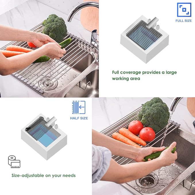 Tomorotec Roll Up Dish Drying Rack Over The Sink Grey Large Dish Drying Rack - Image 6