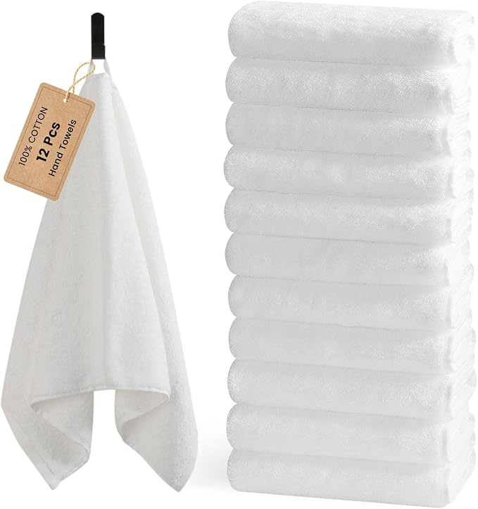 SEMAXE 12 Pack Hand Towels for Bathroom, 100% Cotton Towels by SEMAXE