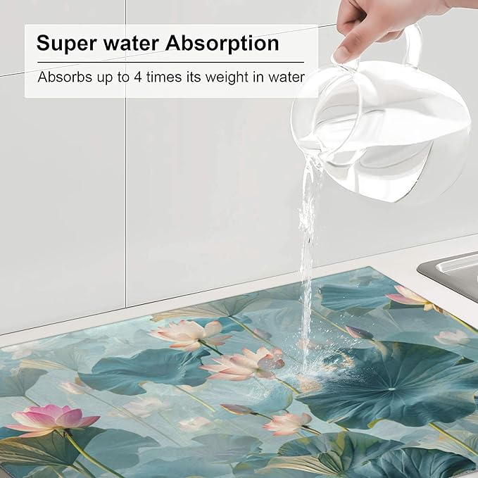 Pond Lotus Dish Drying Mats for Kitchen Counter, Absorbent Reversible - Image 5