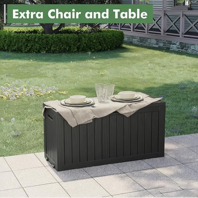 Outdoor Storage Box, Resin Deck Boxes Indoor and outdoor, Waterproof Storage Box Lockable Lid (Black, 85 Gallon) - Image 6