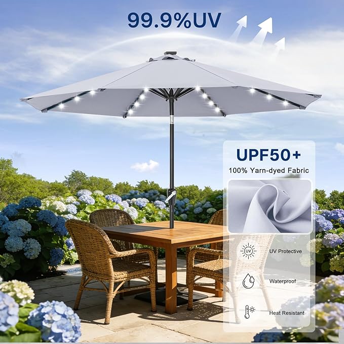 ABCCANOPY Durable Solar Led Patio Umbrellas with 32LED Lights 9FT (Light Gray) - Image 6