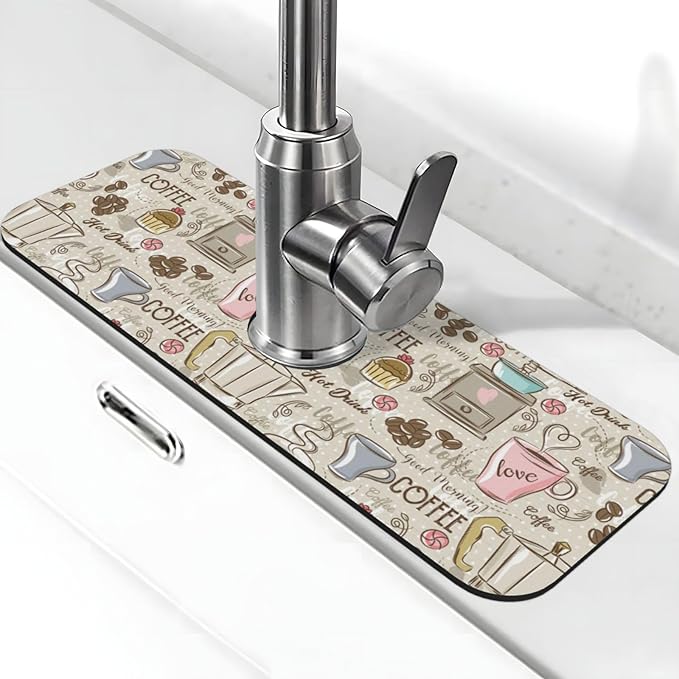Coffee Time Vintage Espresso Machine Cupcakes Beans Kitchen Sink Splash Guard by WILL+BUDXEG