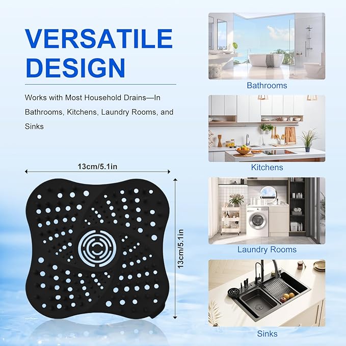 4 Pack Shower Drain Hair Catcher, Premium Silicone Shower Hair Catcher - Image 2