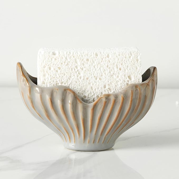 Sponge Holder for Kitchen Sink, Ceramic Sponge Holder by Uiddo