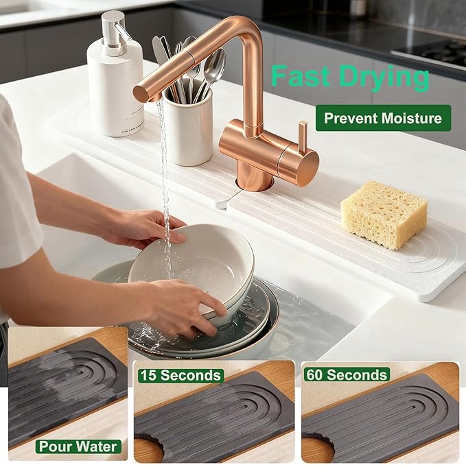 Stone Faucet Mat for Kitchen Sink, Diatomite Drying Stone Mat & Sink Protectors - Image 2