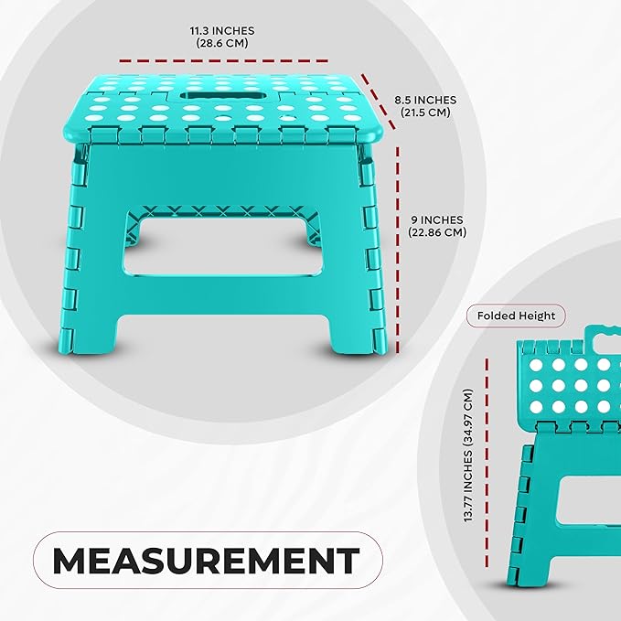 Utopia Home Folding Step Stool with Handle – 9 Inch Anti Slip Collapsible Stool – Holds Up to 300 lbs – Sturdy Plastic Step Stool Foldable for Kitchen, Bathroom and Home Use (1-Pack, Teal) - Image 3