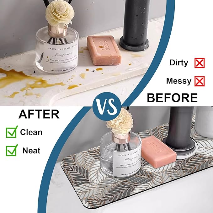 Embossed Leaf Texture Sink Splash Guard Grey Leaf Faucet Absorbing Mat Fast - Image 6