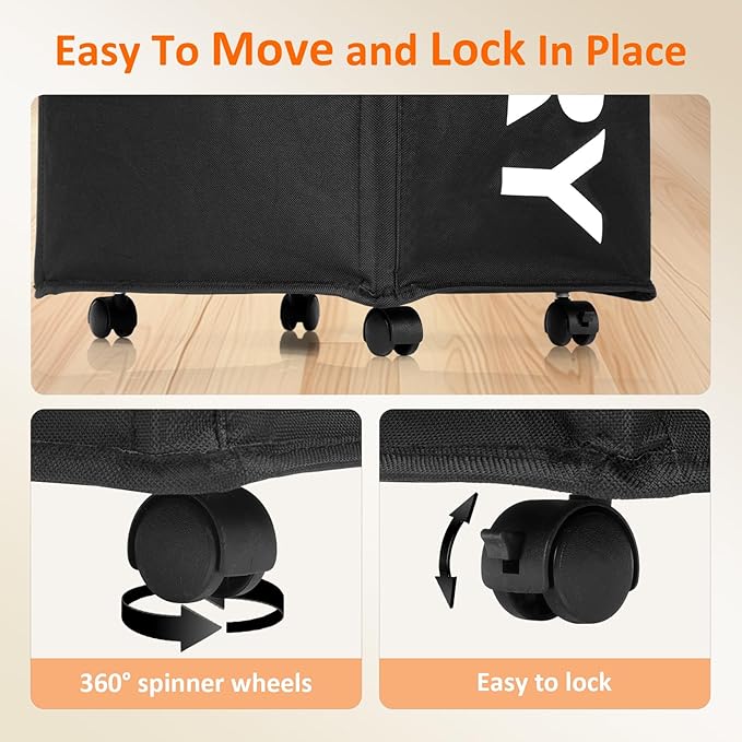Laundry Basket with Wheels, 90L Rolling Laundry Hamper with Wheels, Large - Image 4