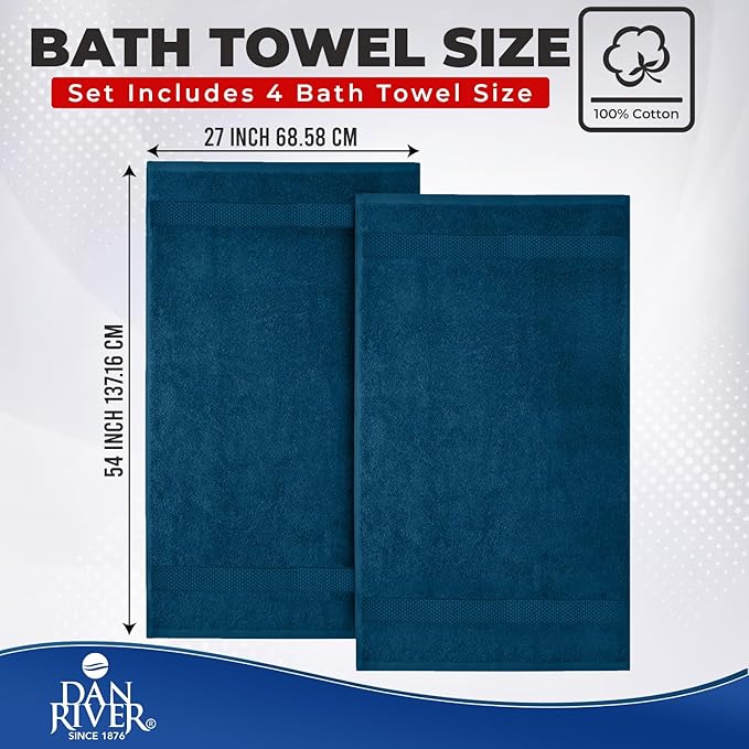 DAN RIVER Bath Towels Set of 4, 27 x 54 Inches, 100% Cotton, Larger & Lighter - Image 2