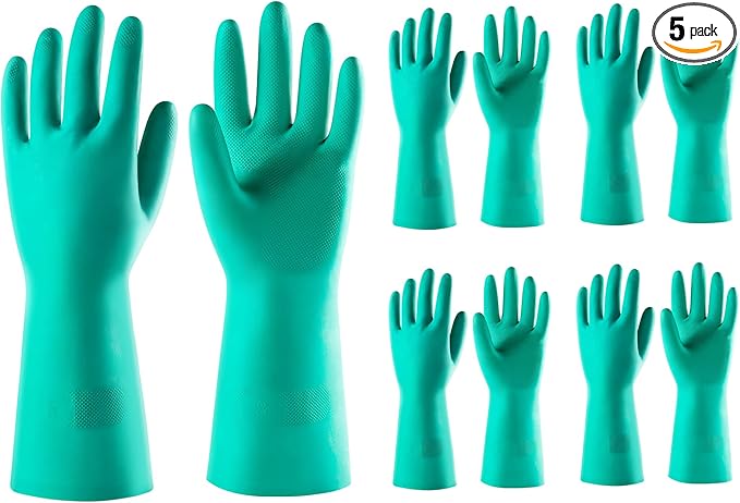 ThxToms 5 Pairs Nitrile Chemical Resistant Gloves, Reusable Latex Rubber Free by ThxToms