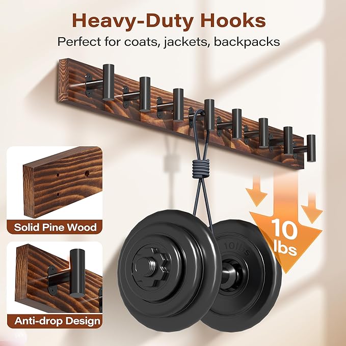 Coat Rack Wall Mount, 2 Pack Rustic Coat Hanger - Image 7
