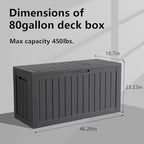 80 Gallon Outdoor Deck Box, Lockable Waterproof Outdoor Storage Boxes For Garden Tools,Indoor Cushions,Accessories Outside Storage Resin Weatherproof Container(Black) - Image 6