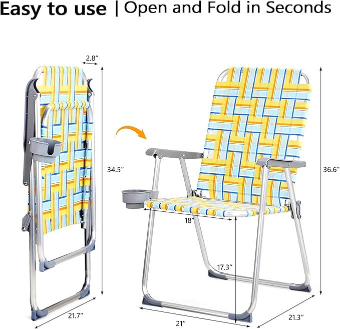 VINGLI Aluminum Patio Lawn Chairs Folding Set of 2 with Detachable Cup Holder, Webbed Beach Chair Folding Chair Outdoor Portable Camping Chair for Yard, Garden - Image 6
