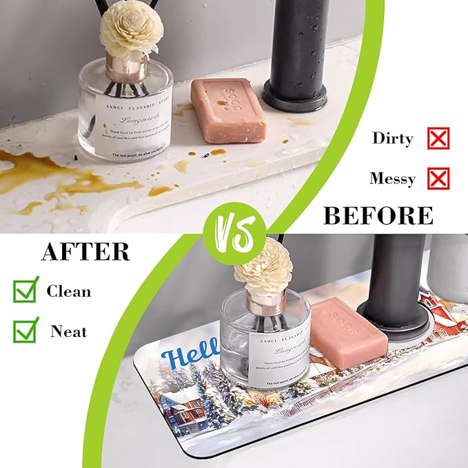 Chrismas Sink Faucet Absorbing Mat Hello Winter Sink Splash Guard Drying Mat - Image 6